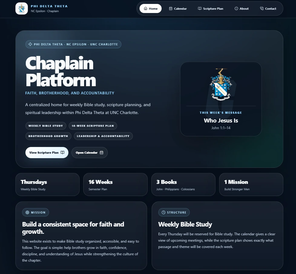 Phi Delta Theta Chaplain Platform website screenshot